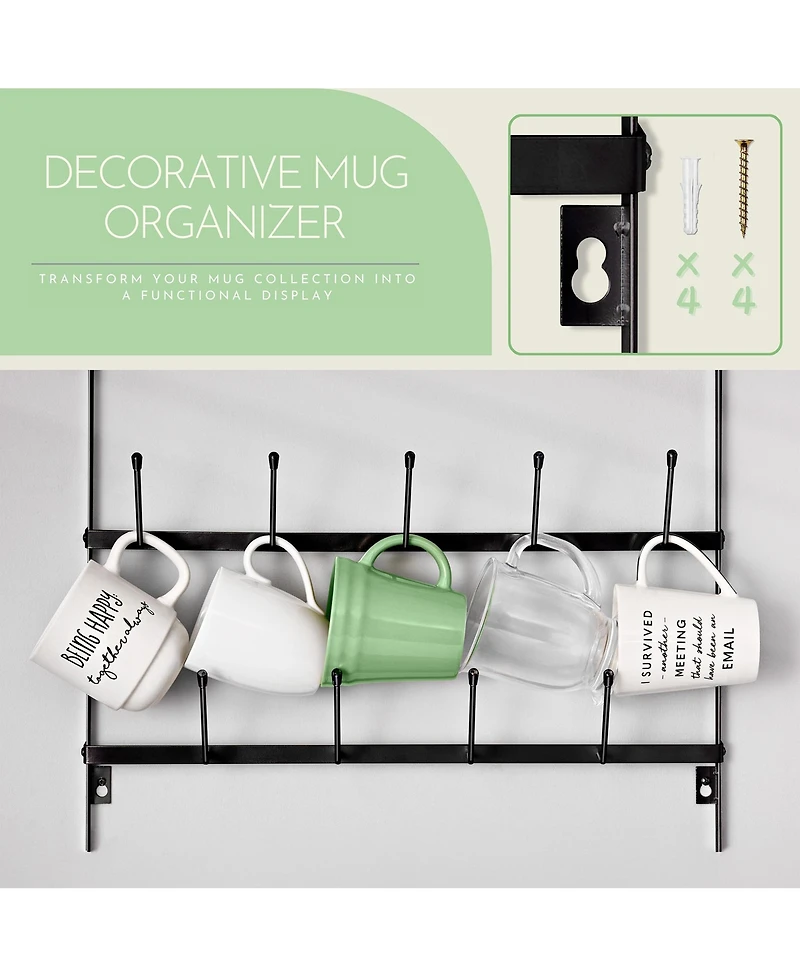 Sorbus 6-Tier Wall Mounted Metal Mug Holder Rack - Display Organizer for Coffee Mugs, Tea Cups, Mason Jars, and More - Holds 27 Mugs