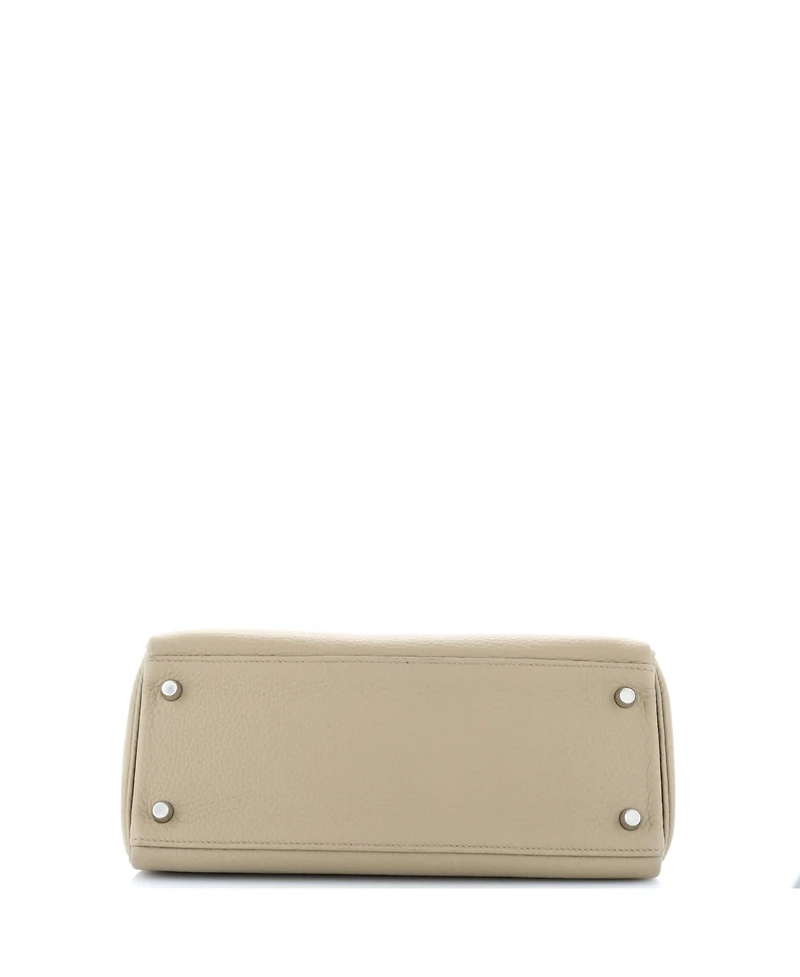 Pre-Owned HERMES Kelly 28 Handbag Brown Clemence with Palladium Hardware