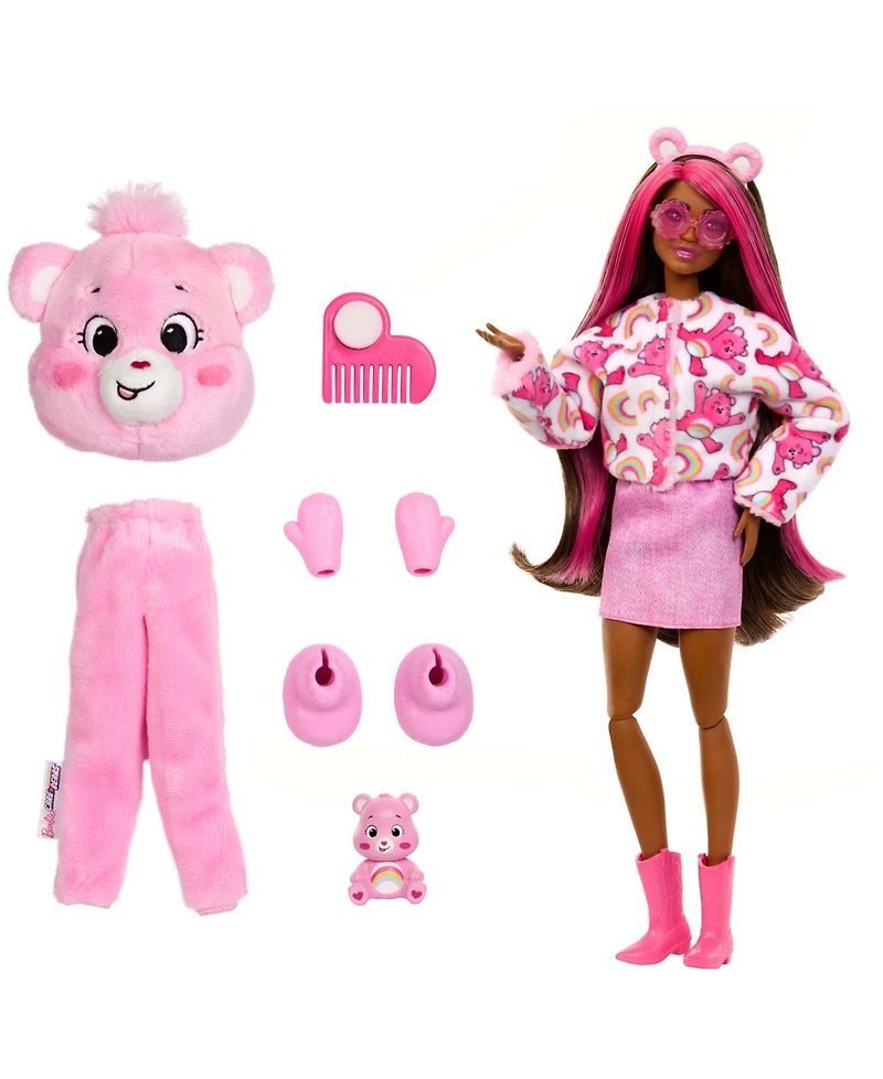 Barbie Cutie Reveal Care Bears Series Doll & Accessories in Cheer Bear Plush Costume, 10 Surprises