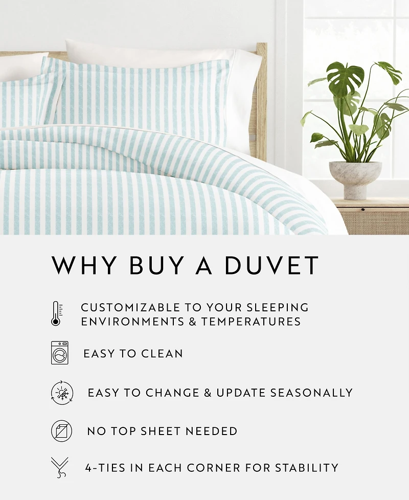 ienjoy Home Distressed Striped Pattern 3 Piece Duvet Cover Set, Full/Queen