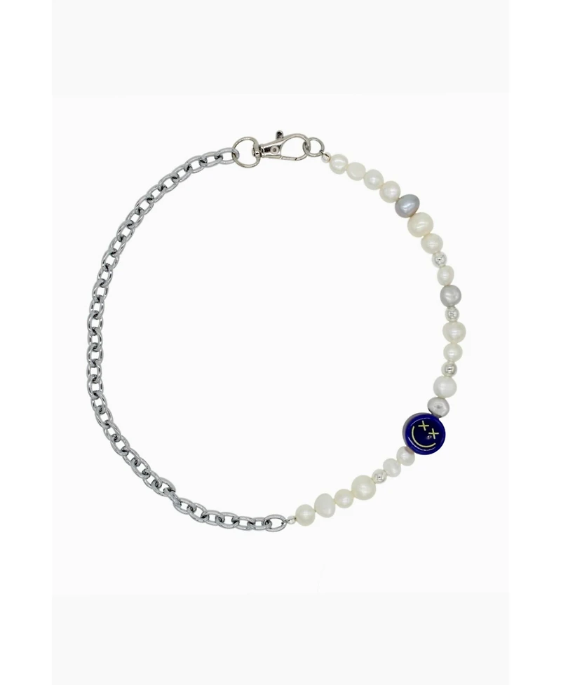 White Pearl Necklace With Steel Chain 18″