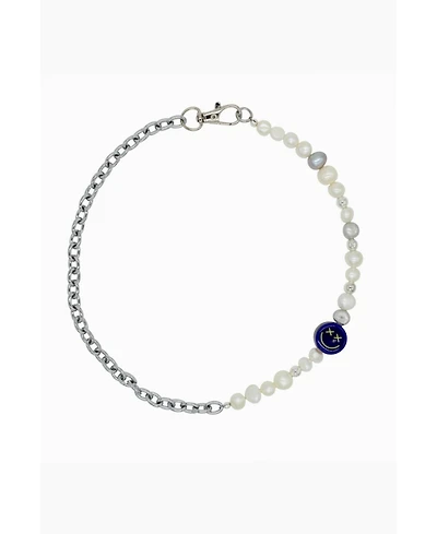 White Pearl Necklace With Steel Chain 18″