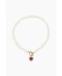 Freshwater Pearl Necklace With Red Heart Charm 15.0″