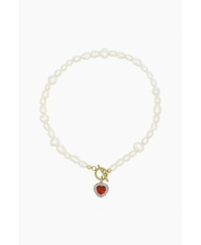 Freshwater Pearl Necklace With Red Heart Charm 15.0 X2033