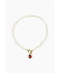Freshwater Pearl Necklace With Red Heart Charm 15.0 X2033