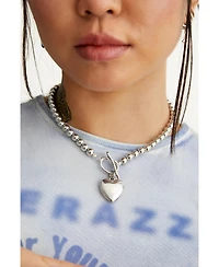 Steel Beads Necklace With Acrylic Heart Charm 16.5″