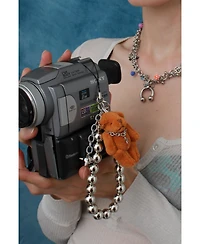 Steel Beads Phone Strap With Light Brown Bear Toy Necklace