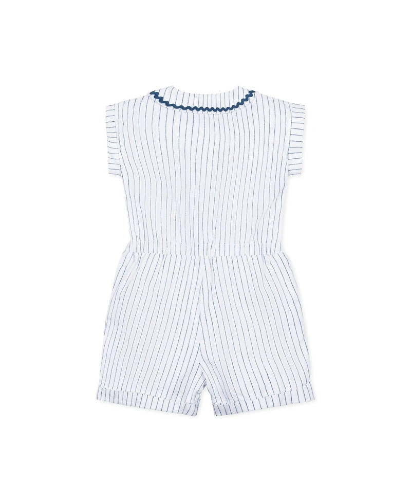 Hope & Henry Girls' Linen Peter Pan Collar Button Front Romper, Toddler