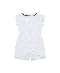Hope & Henry Girls' Linen Peter Pan Collar Button Front Romper, Toddler