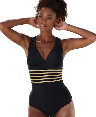 Lascana Women's Strappy Tummy Control One Piece Swimsuit