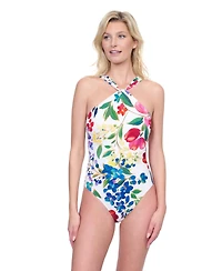 Garden Dream High Neck Twist Halter One-Piece Swimsuit