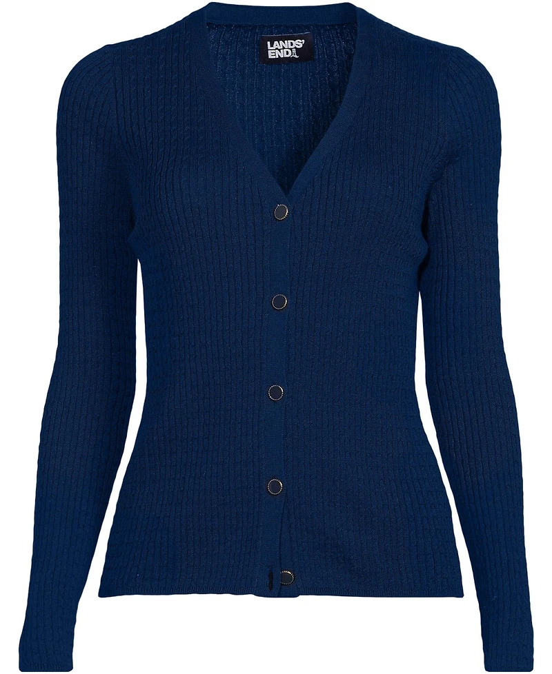 Lands' End Women's Drifter Baby Cable VNeck Cardigan Sweater - Set Top