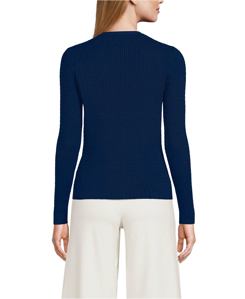 Lands' End Women's Drifter Baby Cable VNeck Cardigan Sweater - Set Top