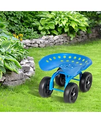 Garden Rolling Workseat with Swivel Seat and Adjustable Height Comfortable Mobile Tool for Outdoor Tasks