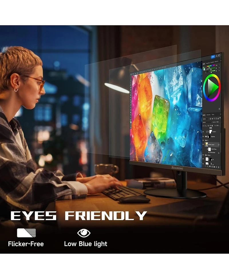 XGaming 25 Inch Monitor, Fhd 1080P 100Hz Ultra Thin Frameless Computer Monitor, 1ms, 99% sRGB, Low Blue Light Eye Care Pc Monitor, Hdmi Vga Gamer Moni
