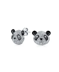 Bling Jewelry Whimsical Cz Stud Earrings: Panda Bear Cubic Zirconia in Sterling Silver