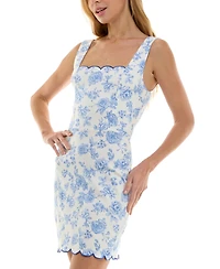Trixxi Juniors' Floral Print Scalloped Sleeveless Bodycon Mini Dress