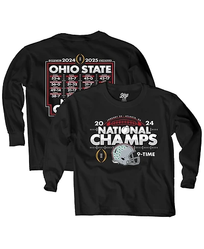 Blue 84 Big Boys and Girls Black Ohio State Buckeyes College Football Playoff 2024 National Champions Schedule Long Sleeve T-Shirt