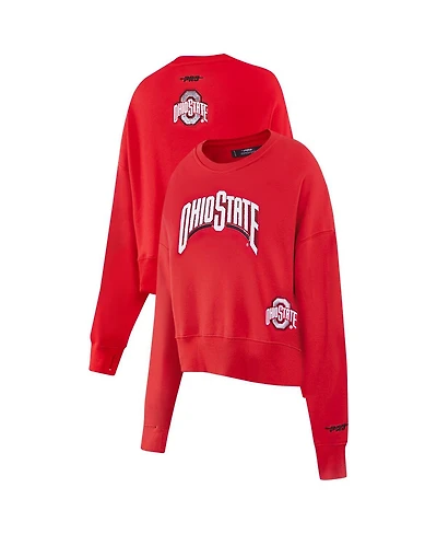 Pro Standard Women's Scarlet Ohio State Buckeyes Sequin Boxy Cropped Pullover Sweatshirt