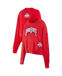 Pro Standard Women's Scarlet Ohio State Buckeyes Sequin Boxy Cropped Pullover Sweatshirt