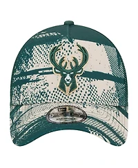 New Era Men's Hunter Green/Cream Milwaukee Bucks Tip Off A-Frame Trucker 9FORTY Adjustable Hat