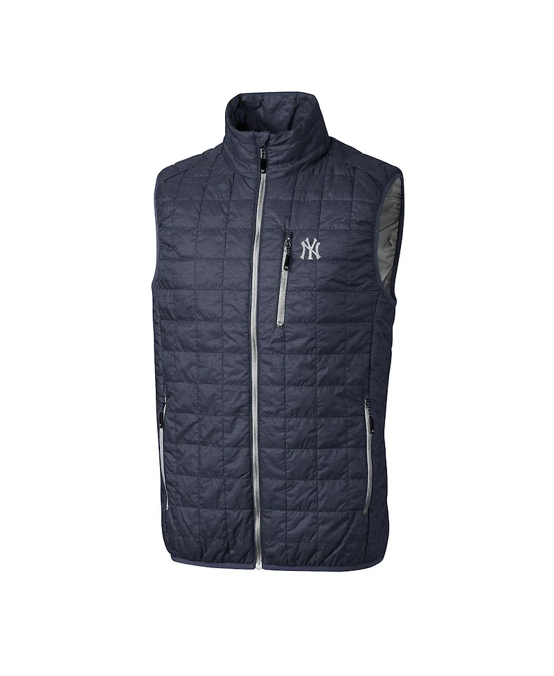 Cutter & Buck Men's Heathered Navy New York Yankees Rainier Full-Zip Puffer Vest