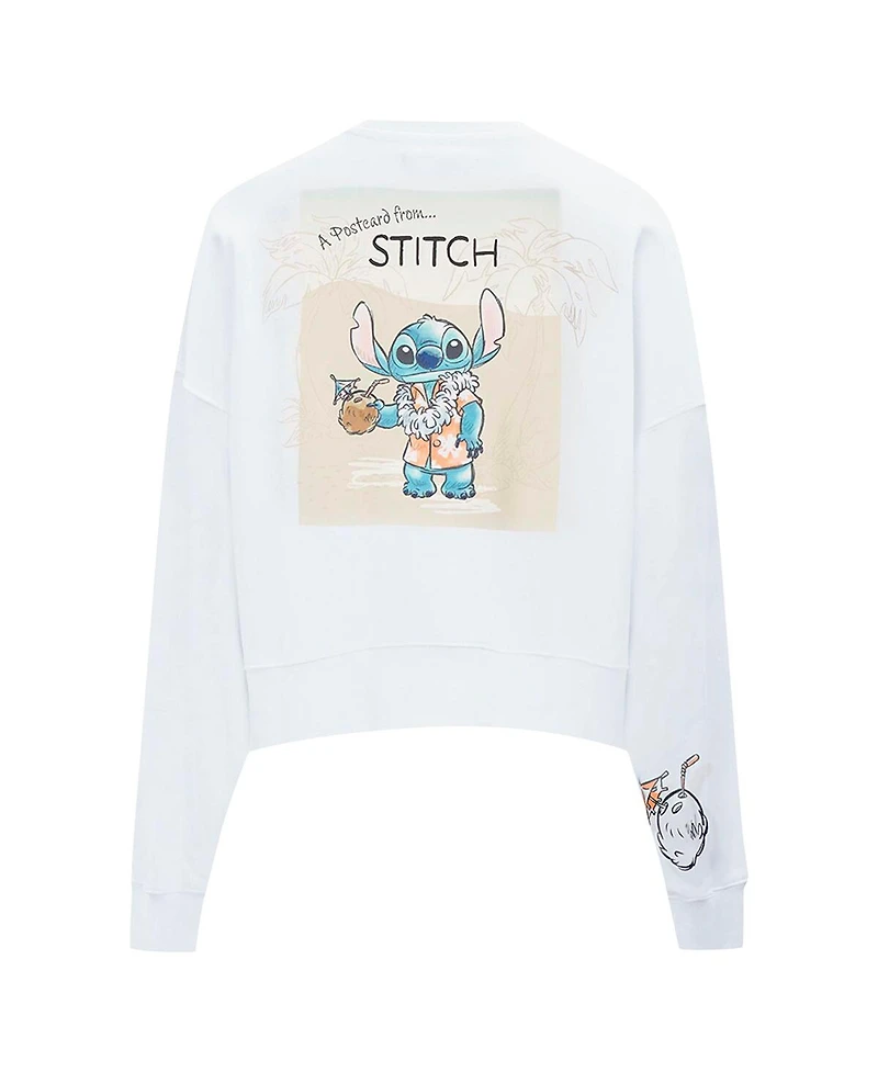 Freeze Max Women's White Lilo and Stitch Postcard Loose Fit Cropped Pullover Sweatshirt