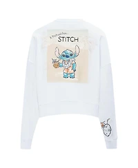 Freeze Max Women's White Lilo and Stitch Postcard Loose Fit Cropped Pullover Sweatshirt