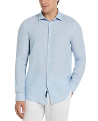 Perry Ellis Men's Solid Long Sleeve Linen Button-Front Shirt