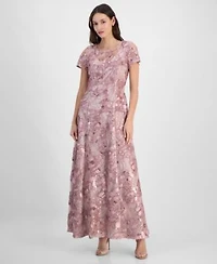 Alex Evenings Womens Soutache Sequined Evening Gown