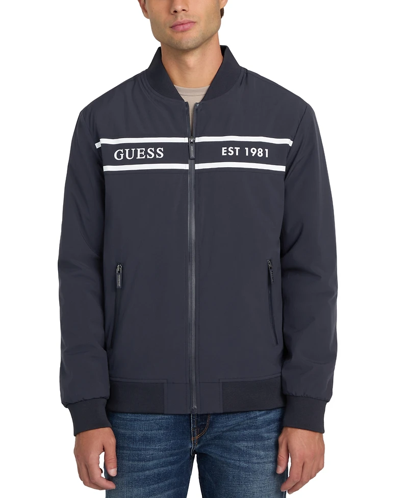 Guess Men's Lightweight Logo Full-Zip Bomber Jacket