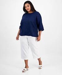 Charter Club Plus Size Ladder-Trim Linen Top, Exclusively at Macy's