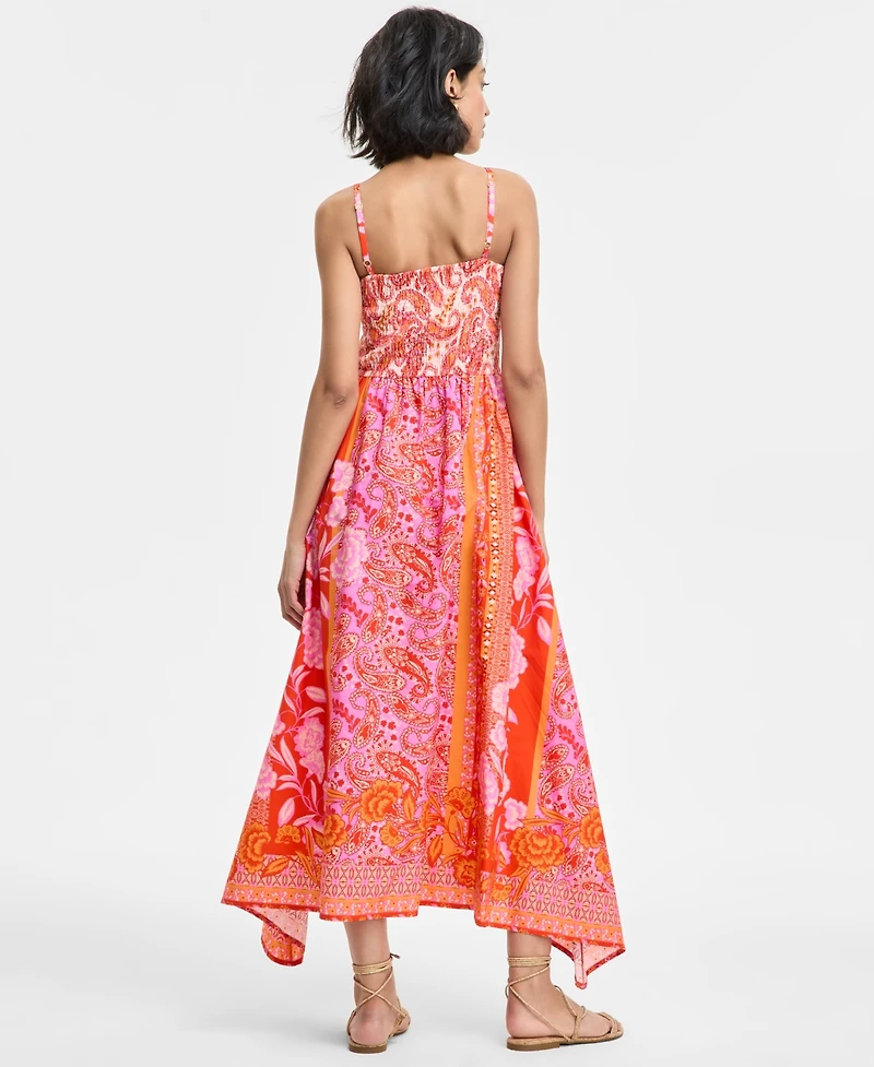 Msk Women's Cotton Printed Smocked-Bodice Maxi Dress