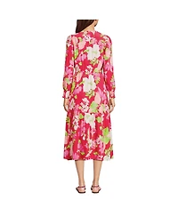 Lands' End Women's Crepe Button Front Long Sleeve Midi Dress