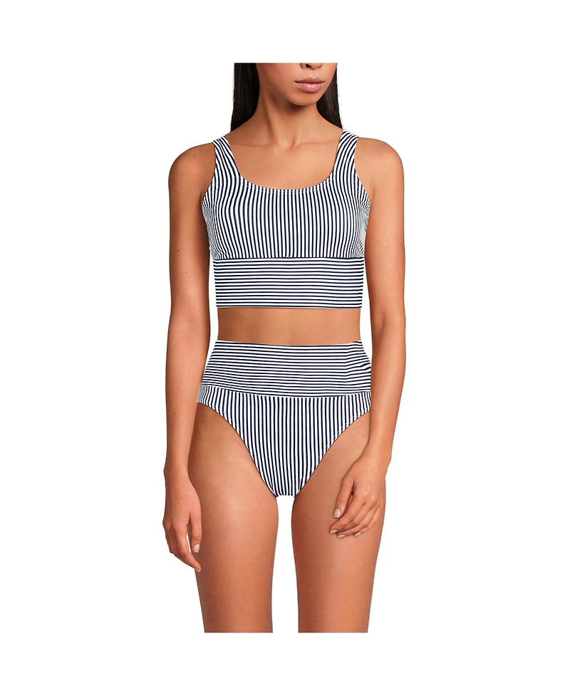 Lands' End Women's Tugless Midkini Top and High Waisted Bottom Swimsuit Set