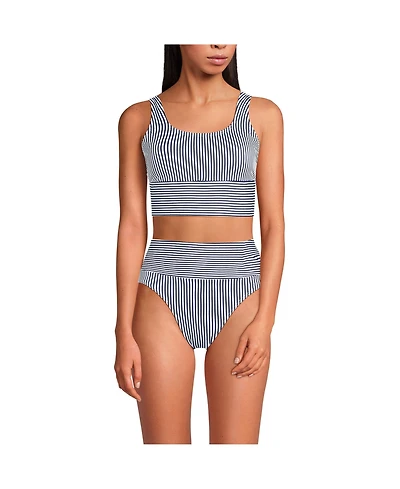 Lands' End Women's Tugless Midkini Top and High Waisted Bottom Swimsuit Set