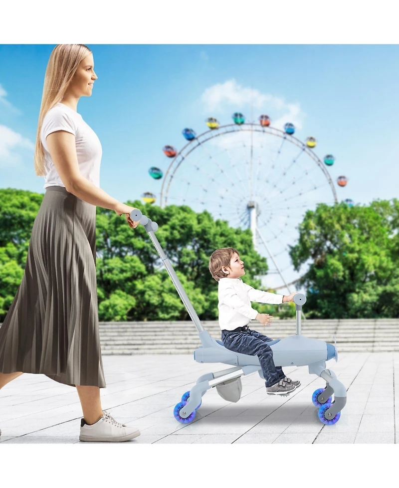 Toddler Push Car Ride-On Toy with Light-Up Wheels and Built-In Seat Storage
