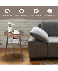 Set of 2 2-Tier Round End Tables with Open Shelf and Triangular Frame