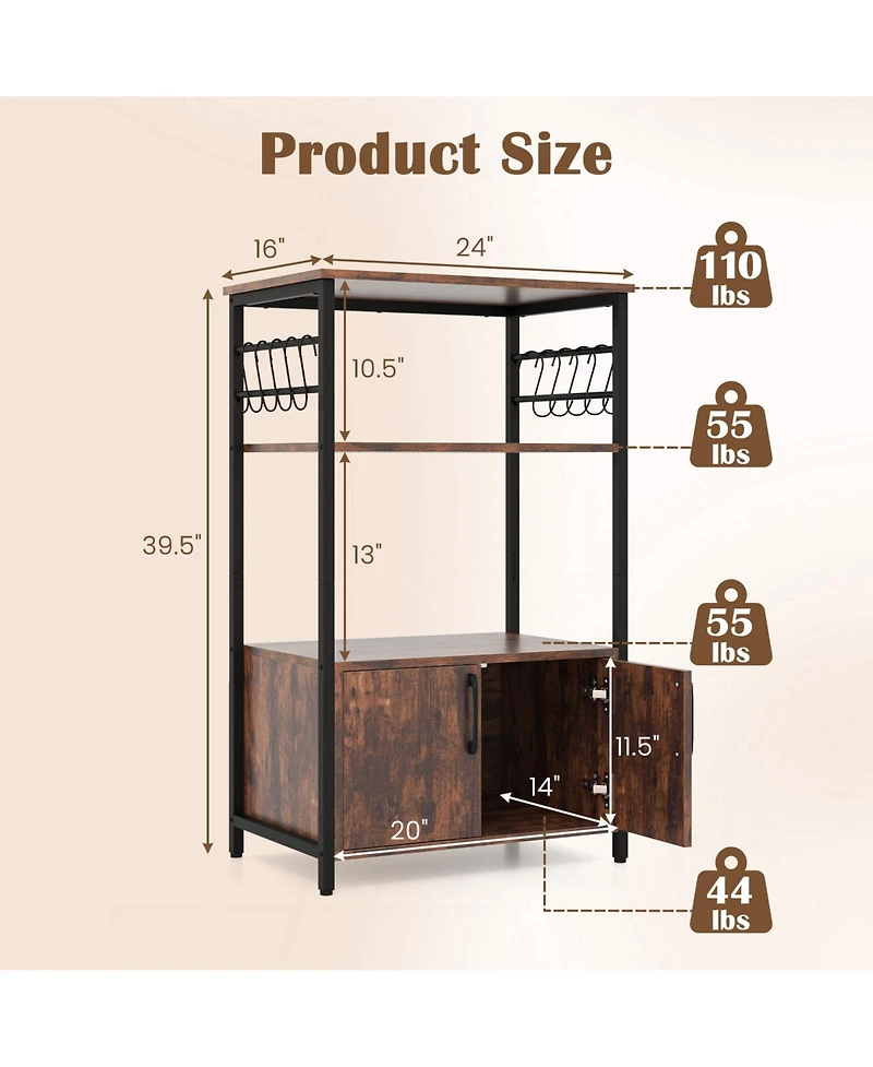 3-Level Kitchen Rack with Cabinet and Shelves for Microwave and Cookware