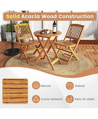 3 Pcs Acacia Wood Patio Bistro Set Folding Table & Chairs with Cushions