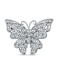 Bling Jewelry Large Crystal Filigree Butterfly Brooch Pin Fashion Statement Silver Plated Brass