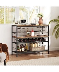 41" Wine Rack with 4 Glass Holders Wide Countertop Middle & Bottom Storage Shelves