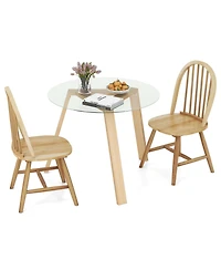 3 Pcs Dining Set for 2 Round Table with 2 Chairs Solid Rubber Wood Frame Modern
