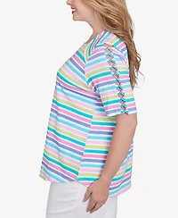 Ruby Rd. Plus Oasis Stripe Square Neck T-Shirt