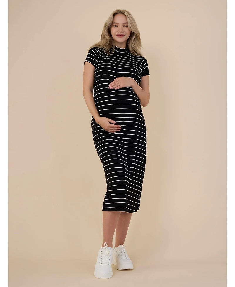 Motherhood Maternity Mock Neck Short Sleeve Ribbed Midi Dress