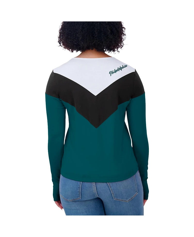 Wear by Erin Andrews Women's Midnight Green/Black Philadelphia Eagles Plus Size Chevron Tri-Blend Long Sleeve T-Shirt