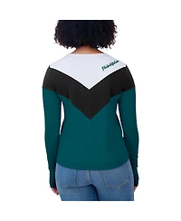 Wear by Erin Andrews Women's Midnight Green/Black Philadelphia Eagles Plus Size Chevron Tri-Blend Long Sleeve T-Shirt