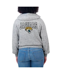 Wear by Erin Andrews Women's Heather Gray Jacksonville Jaguars Speckled Fleece Cropped Full-Zip Hoodie