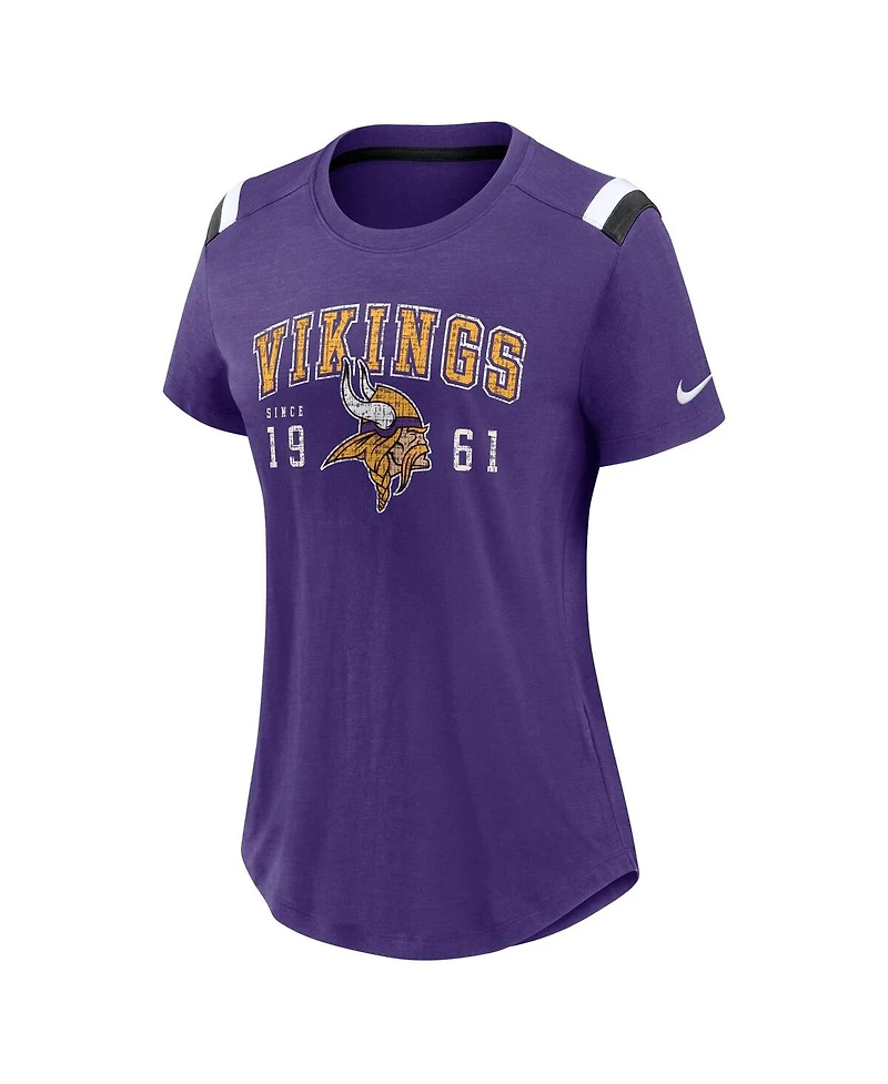 Nike Women's Heather Purple Minnesota Vikings Prime Logo Slub Fashion T-Shirt