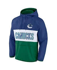 Fanatics Men's Blue/Green Vancouver Canucks Backhand Shooter Defender Anorak Raglan Hoodie Quarter-Zip Jacket